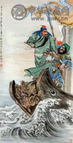 蔡鹤汀 关公过江 立轴 设色纸本