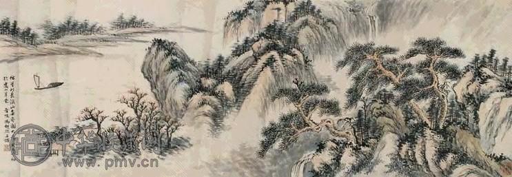 冯超然 溪山图屏设色纸本