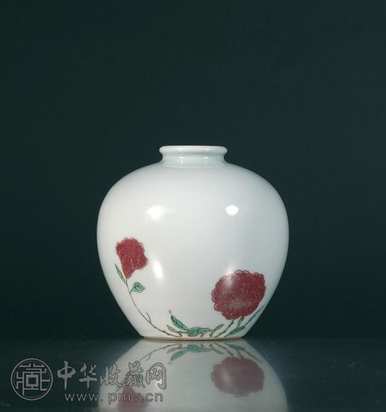 釉裡红五彩红花绿叶纹水盛