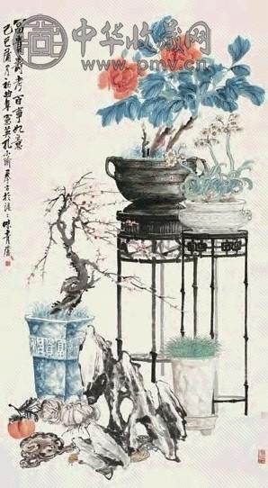 孔小瑜 1929年 富贵寿考百事如意 立轴 设色纸本