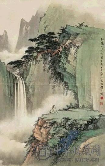 黄君璧 1944年作 观瀑图 立轴 设色绢本