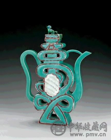 清同治 松石釉寿字壶