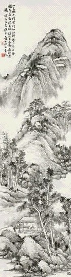 吴待秋 1909年作 山色湖光 立轴 水墨纸本