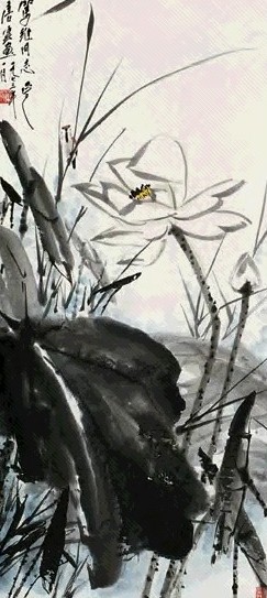 唐云 荷花翠鸟 立轴 设色纸本