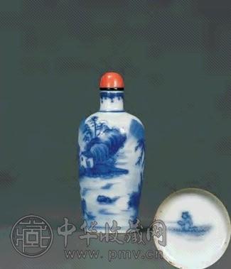 清晚期 青花山水图鼻烟壶