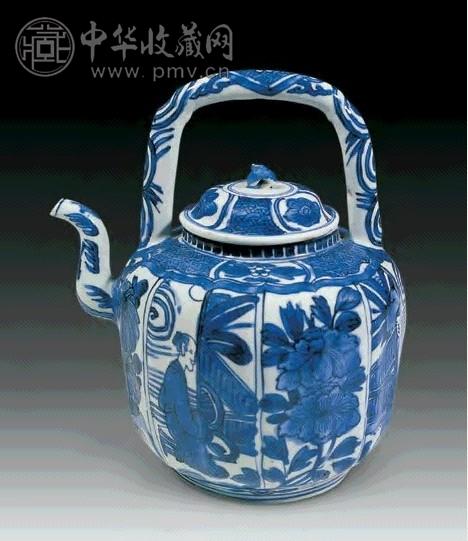 明万历 青花人物提梁壶