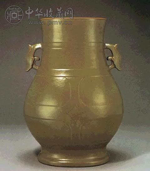 清乾隆 茶叶末釉双兽耳壶