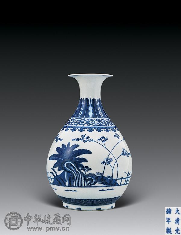 清光绪 青花芭蕉庭院纹玉壶春瓶