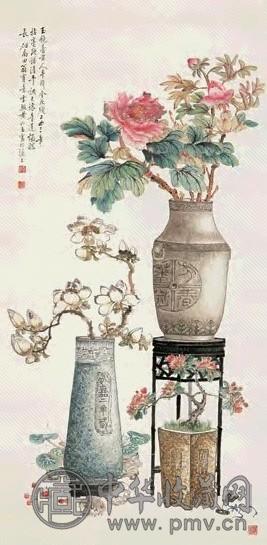 黄如玉 博古花卉 立轴 设色纸本