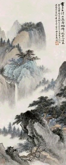 吴湖帆 己丑(1949年)作 山水 立轴 设色纸本