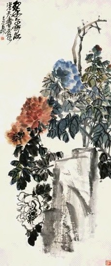 近现代 吴昌硕 翠豪夜湿天香露 轴