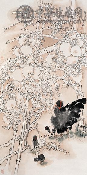 郑乃珖 瓜棚下 镜心 设色纸本