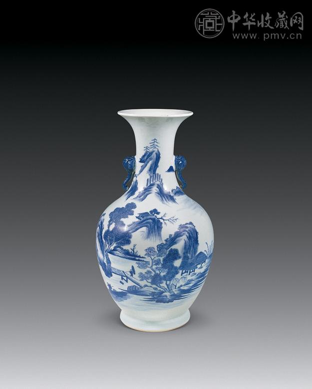清中期青花山水人物象耳瓶收藏资讯|艺术家|书画家|书画名人|书法家