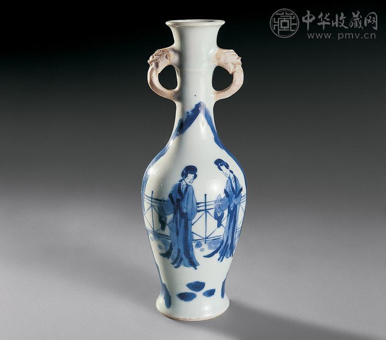 清康熙 青花人物双耳小瓶