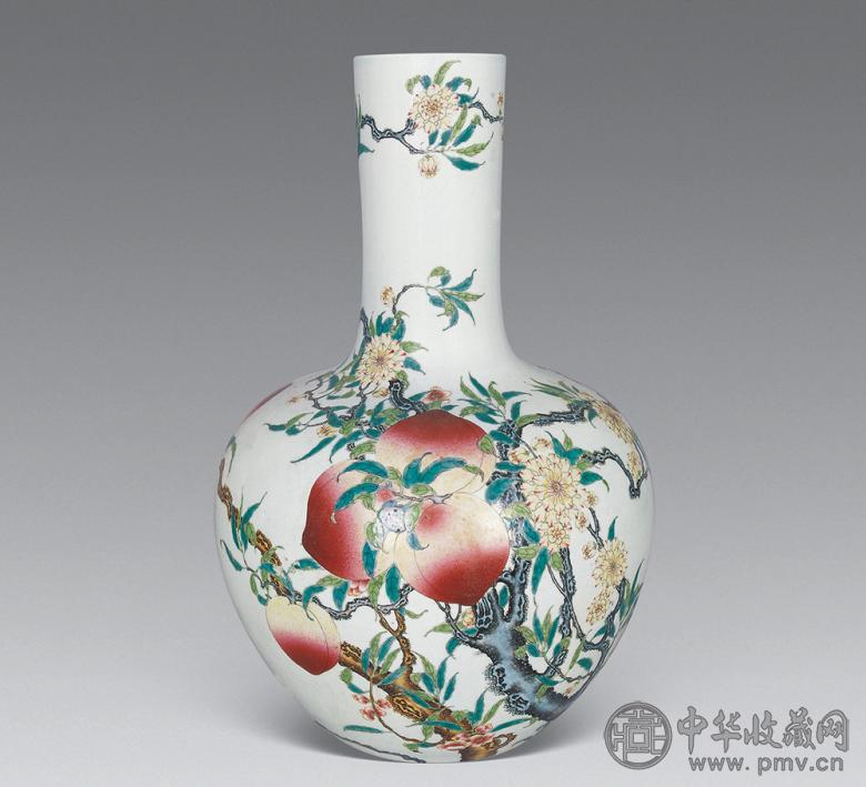 清光绪 粉彩九桃天球瓶
