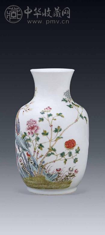 民国 彩花卉凤凰牡丹瓶