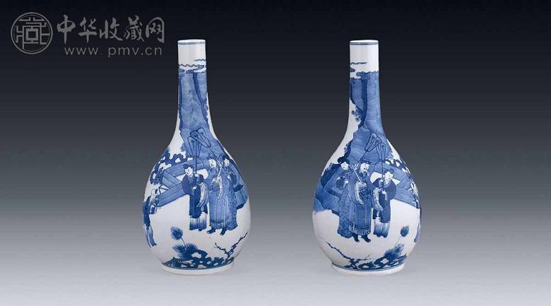 清光绪 青花人物锥把瓶(2件)