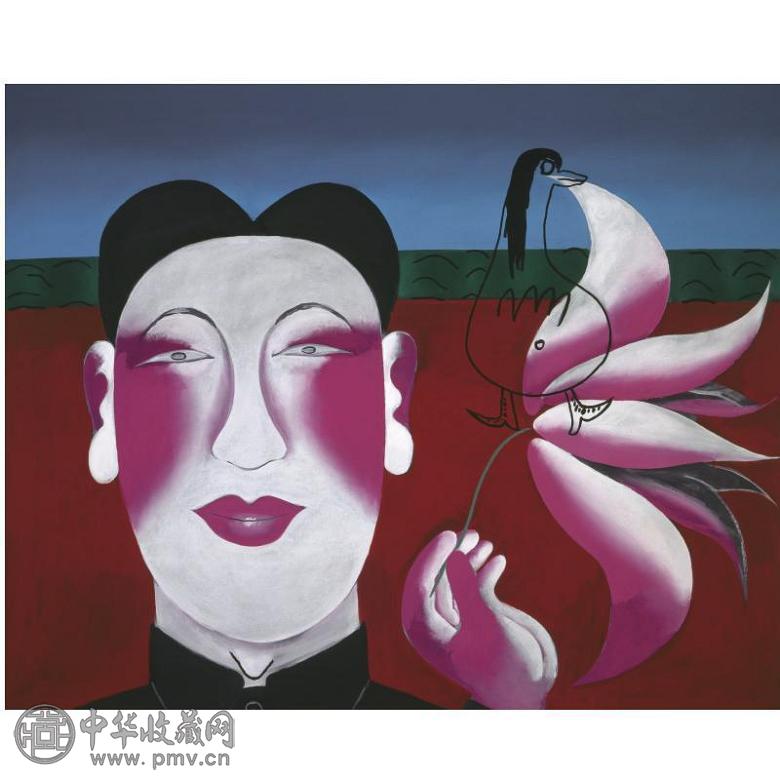 李山(油) 1995年作 胭脂系列：鹅与莲花 油画画布