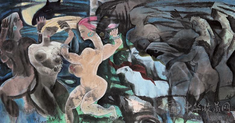 张砚生 抽象国画(女人) 镜心 设色纸本