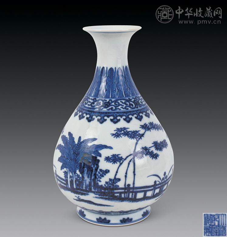 清光绪 青花竹石八蕉玉壶春瓶