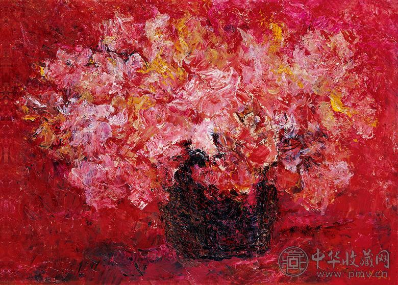 李一青 瓶花 板上油画