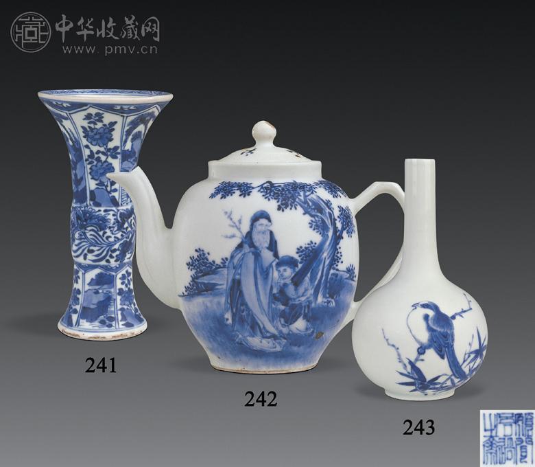 民国 王步绘青花花鸟长颈瓶