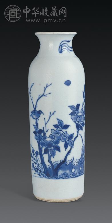 明崇祯 青花花鸟纹筒瓶