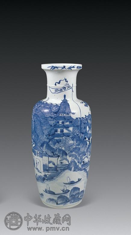 清光绪 青花山水人物瓶
