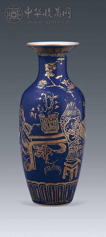 清光绪 洒蓝描金博古小瓶