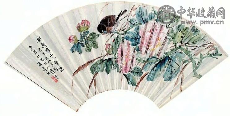 潘森桂 花鸟 扇面 设色纸本