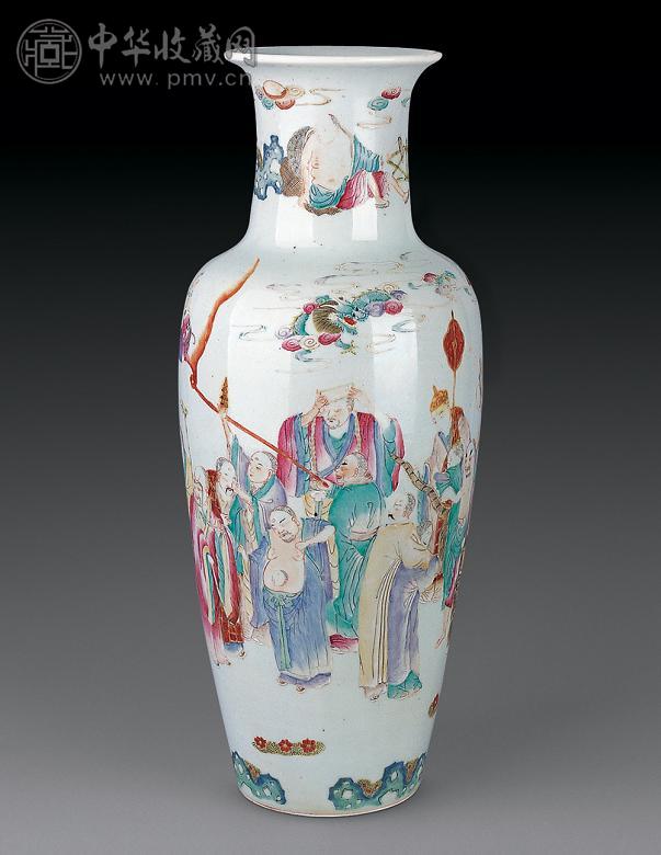 清代 粉彩十八罗汉图瓶