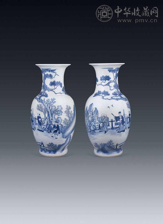 清 青花人物故事瓶(2件)