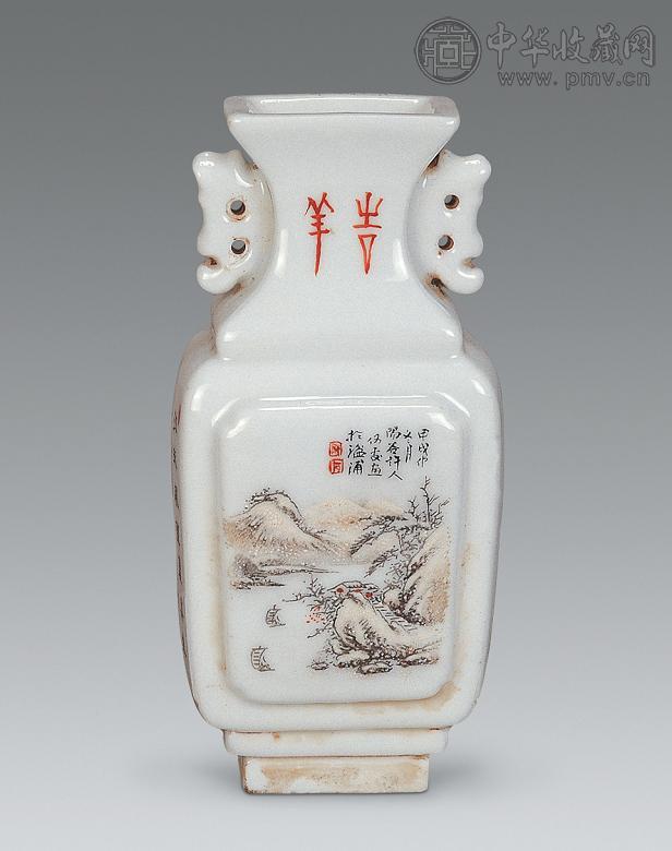 民国 何许人款雪景双耳瓶
