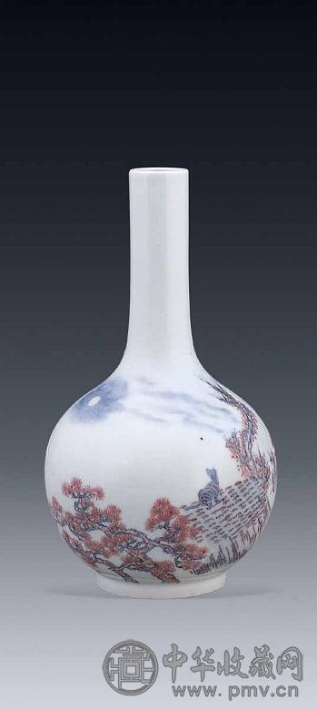 清 青花加紫天球瓶