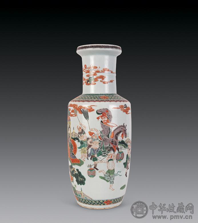 清光绪 五彩钟魁嫁妹图棒锤瓶