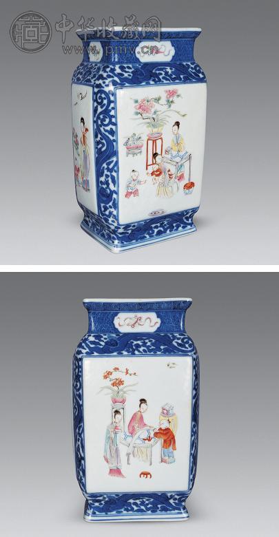 清光绪 青花粉彩仕女图方瓶