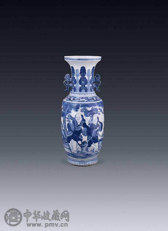 清中期 青花人物双耳瓶