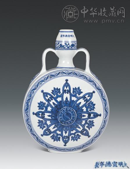 明宣德 青花双耳绶带扁壶