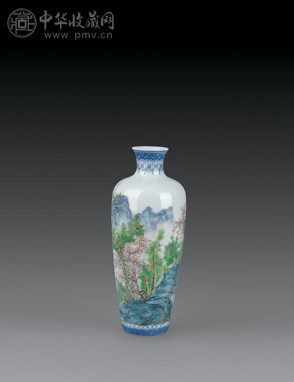 民国 薄胎珐琅彩山水纹瓶