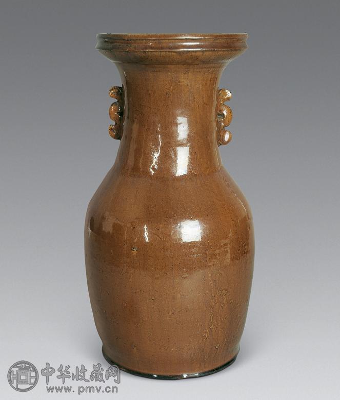 明 酱釉陶双耳瓶