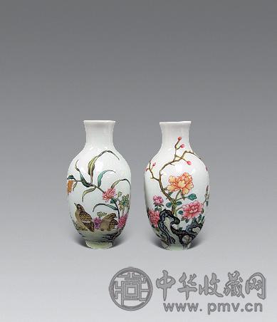 清 珐琅彩画花鸟小瓶(1对)
