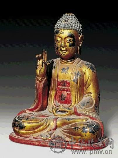 清 金漆木雕释迦牟尼佛像