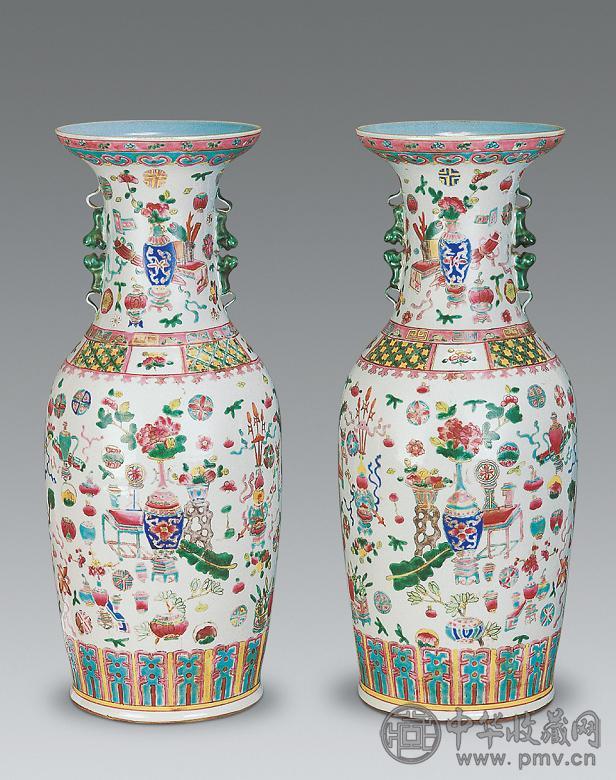 清 粉彩博古纹大瓶(1对)