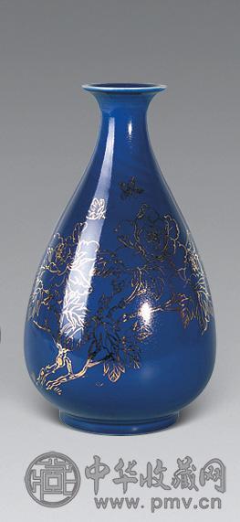 蓝釉描金玉壶春瓶
