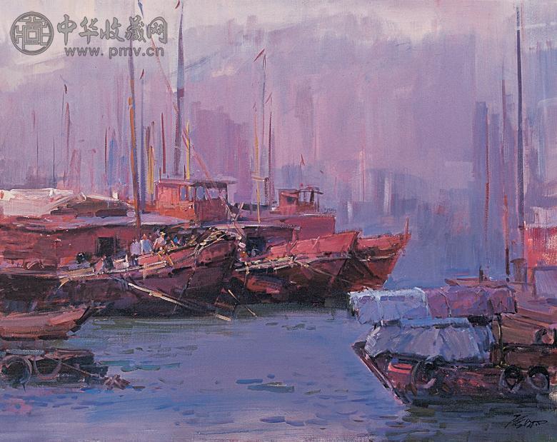 李金明 南海渔港 布面油画