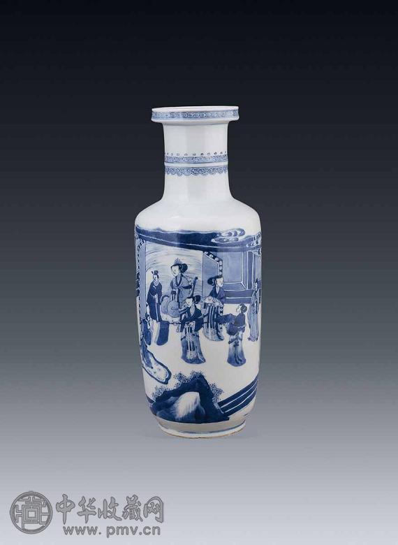 清康熙 青花人物棒槌瓶
