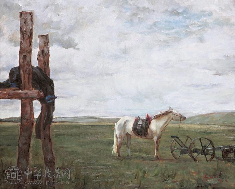 王玉山 草原上的马 布面油彩