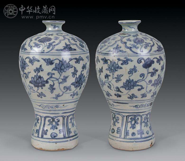 明万历 青花缠枝莲纹梅瓶(1对)