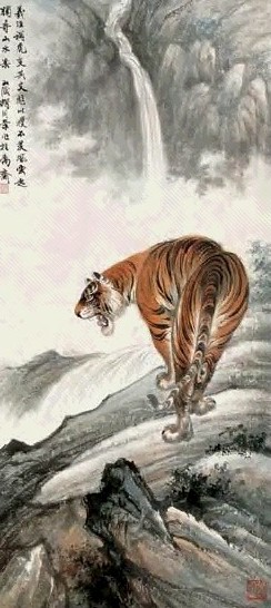 胡成荣 啸吼山泉 立轴 设色纸本