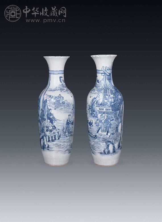 清 青花群仙祝寿大瓶(2件)